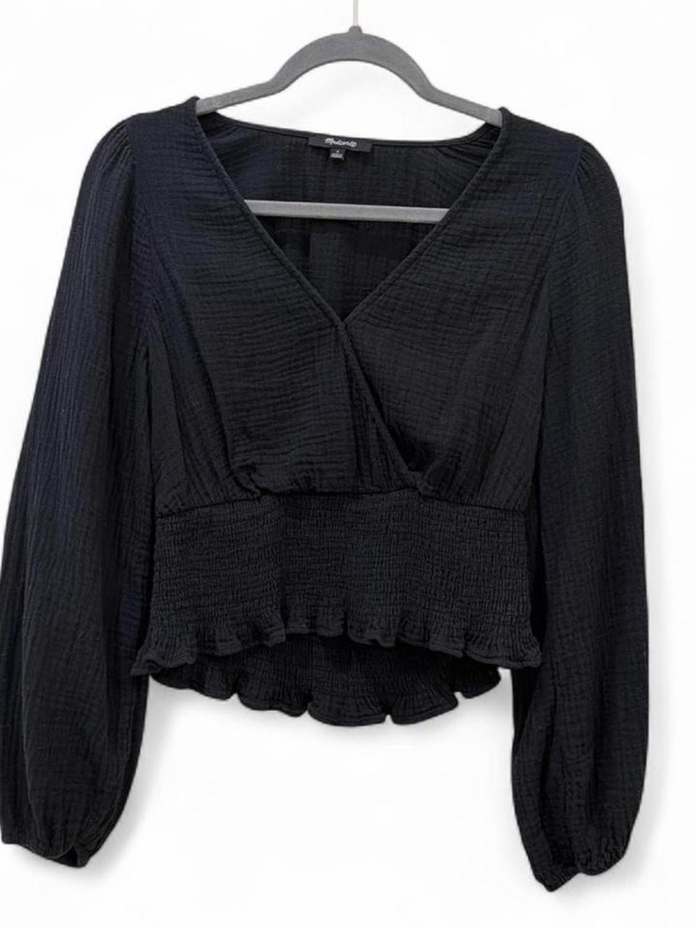 Madewell Lightspun Julianne Smock Waist Top Black Small